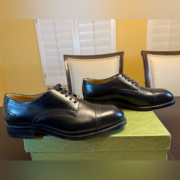 New Gucci GG Logo Star Brogue Lace Up Dress Shoes Black Size UK 12 / US 12.5 - Picture 7 of 16
